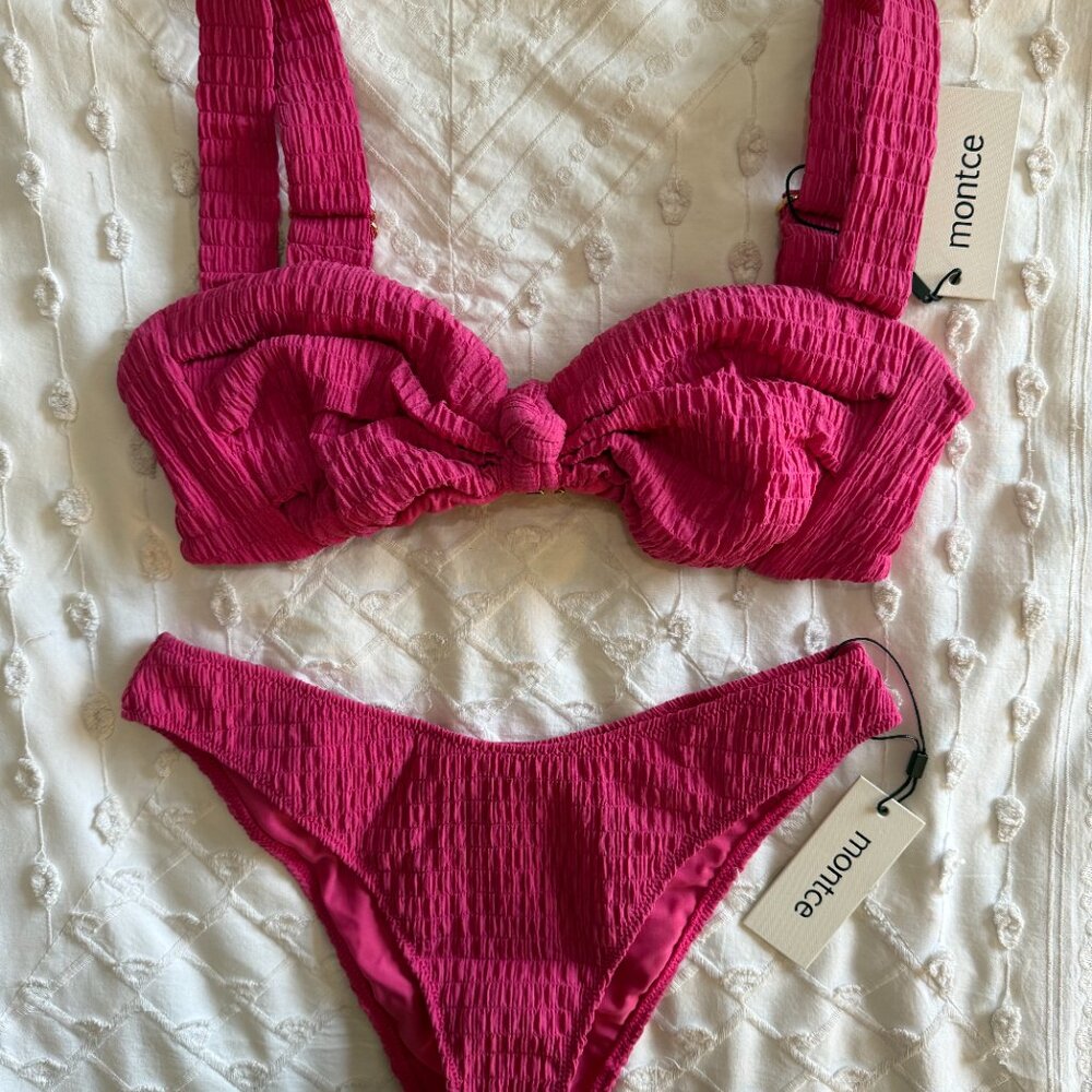 Montce Hayden Top x Lulu Bottom Bikini Set in Hibiscus Scrunch - S Top, M Bottom